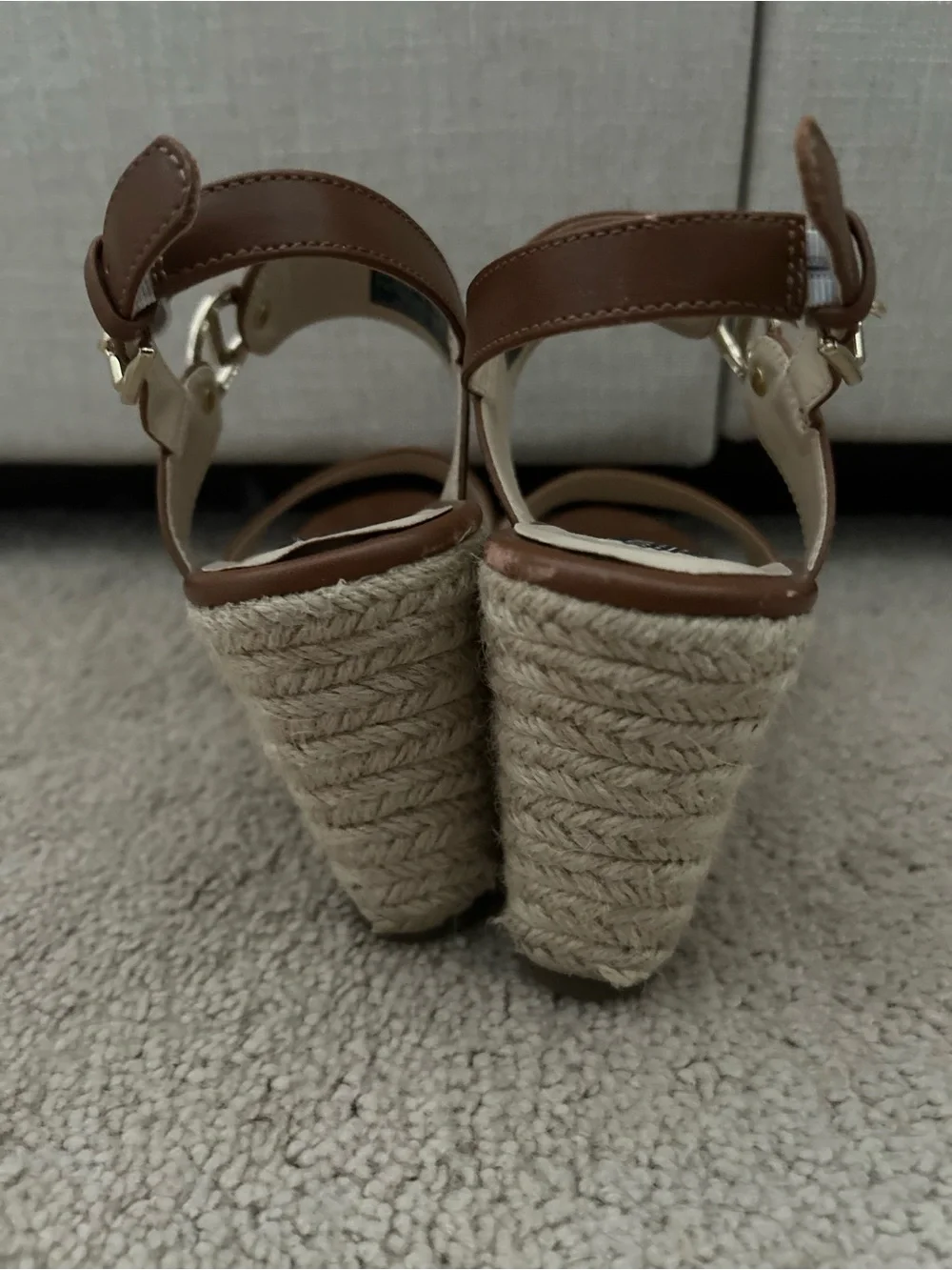 Jones New York Brown Espadrille Wedge Sandals with Logo Buckle